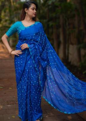 Summer Special Hand Made Bandhani Saree In Blue BANDHANI SAREE