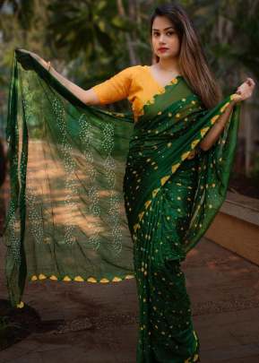 Summer Special Hand Made Bandhani Saree In Green BANDHANI SAREE