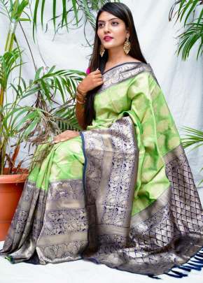 TaanishQa Vol-2 PARROT GREEN Jacquard Saree