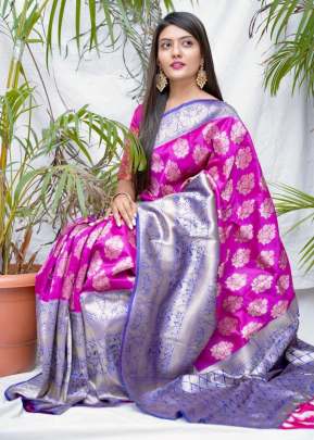 TaanishQa Vol-2 PINK WITH PURPLE Jacquard Saree