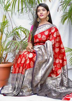 TaanishQa Vol-2 RED WITH RAMA Jacquard Saree