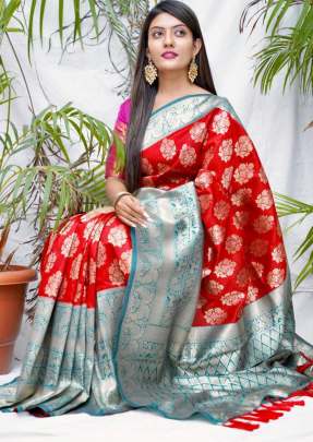 TaanishQa Vol-2 Royal RED Jacquard Saree