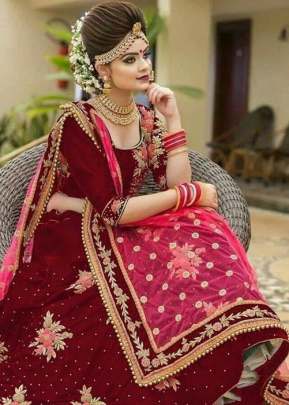 Tapeta Velvet With Embrodairy Masine Diamond Work Maroon Color Lehengha