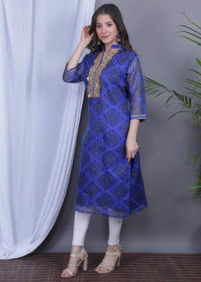 Traditional Bandhnej Printed Blue Color Kota Doriya Kurti VIBA-5 kurtis