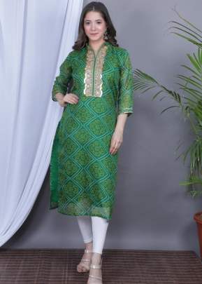 Traditional Bandhnej Printed Green Color Kota Doriya Kurti VIBA-4 kurtis