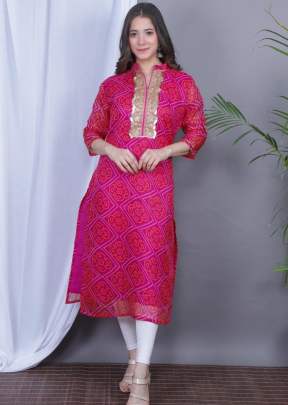 Traditional Bandhnej Printed Pink Color Kota Doriya Kurti VIBA-2 kurtis