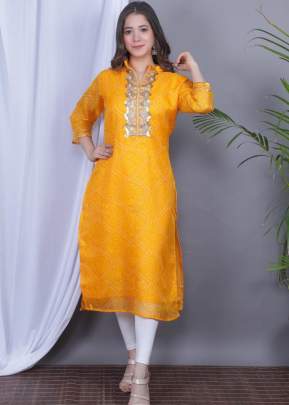 Traditional Bandhnej Printed Yellow Color Kota Doriya Kurti VIBA-3 kurtis