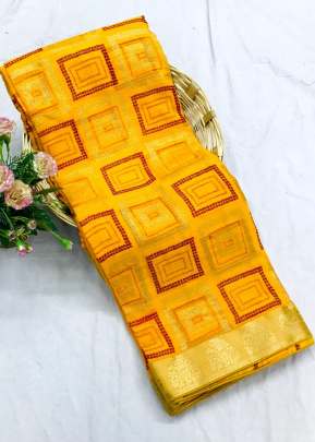 Trendy Marbal Chiffon Printed Saree In Yellow Printed Sarees
