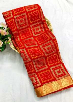 Trendy Marbal Chiffon Printed Saree In Red Chiffon Saree 