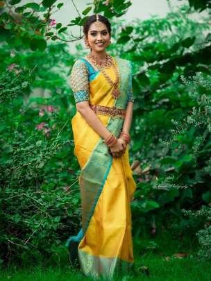 Trendy Organic Banarasi Sarees In Yellow Color Saree on Sale