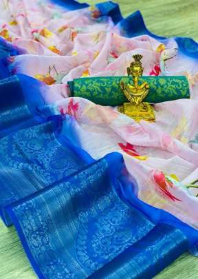 Trendy Pure Linen Saree With Beautiful Print In Blue kurtis