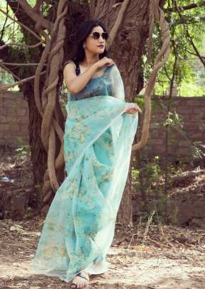 Turquoise Party Wear Light Weight Printed Sarees