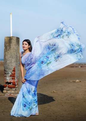 Turquoise TEBI Silk Soft Printed Hight Quality  Printed Sarees