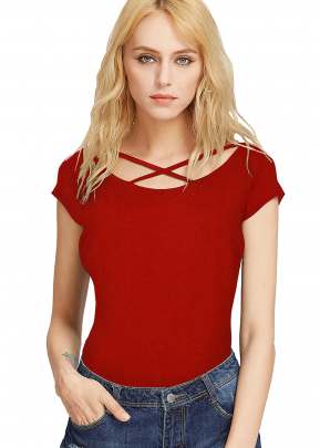 Unique Design neck Red Top  western wear