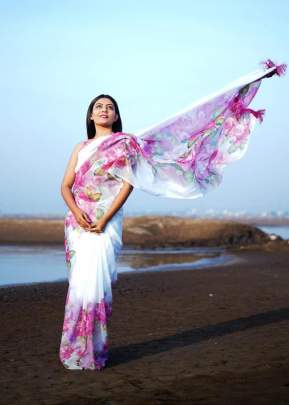 White And Purple TEBI Silk Soft Printed Hight Quality  Bollywood Sarees
