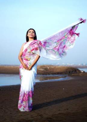 White And Purple TEBI Silk Soft Printed Hight Quality  Fancy Saree