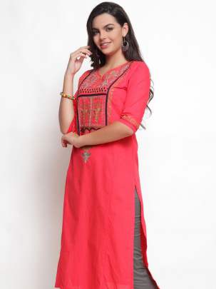 Women Peach - Coloured Solid Straight Kurti kurtis