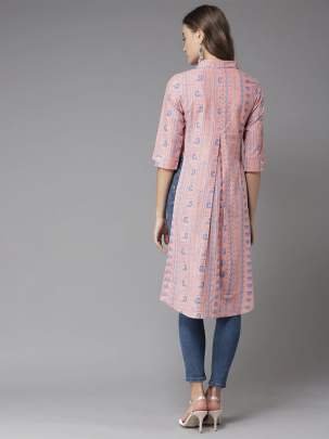 Women Pink & Blue Printed Straight Kurti