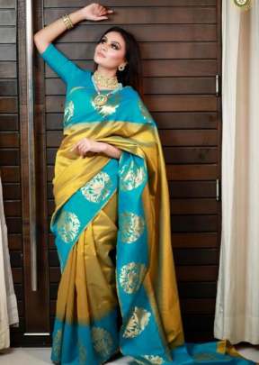 Your Dream Wedding Look Golden Zari Weaving Jacquard Saree Jacquard Saree