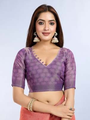 Abstract Print with Lavender Border 0.8 Meter Matching Designer Blouse