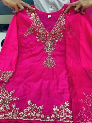 Akshara Rani Pink Golden Zari Suit