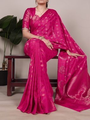 Amazing Look Rani Pink With Zari Work Weving Saree