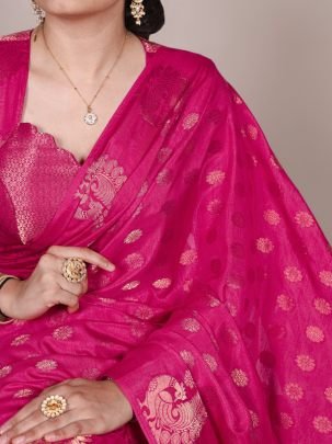 Amazing Look Rani Pink With Zari Work Weving Saree