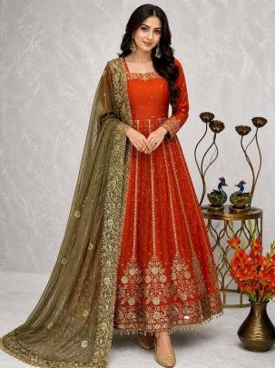 Anarkali Style Orange Colour Suit