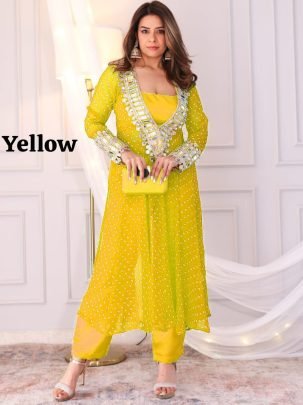 Anarkali Style Yellow Colour Indo Western Dress