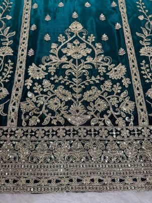 Aqua Color Sequence Work Palazzo Suit