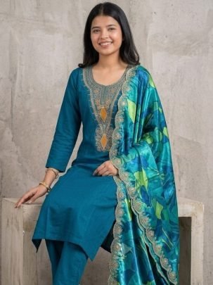 Simple Blue Kurta Pant For featiwal