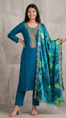 Simple Blue Kurta Pant For featiwal