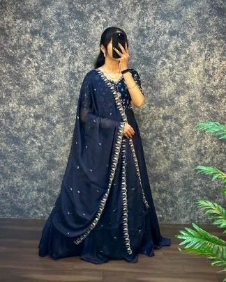  Aura Navy Blue Embroidery Gown