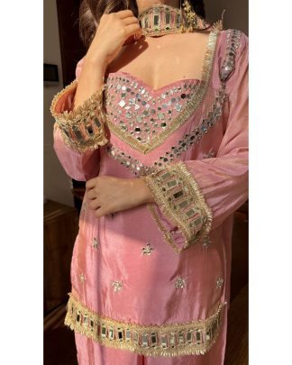 Baby Pink Colour  Fendy Silk  Fabric  Palazzo Suit