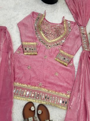 Baby Pink Colour  Fendy Silk  Fabric  Palazzo Suit