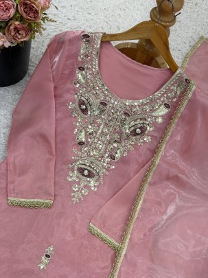 Baby Pink Colour  Sequence Work Palazzo Suit