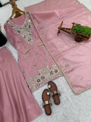 Baby Pink Colour  Sequence Work Palazzo Suit