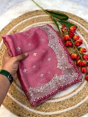 Baby Pink Colour Sequins Work Saree