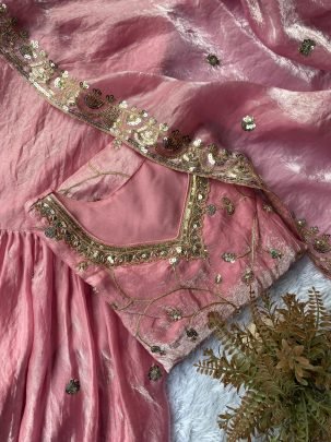 Baby Pink Sequence Embroidery Wok Sharara Suit