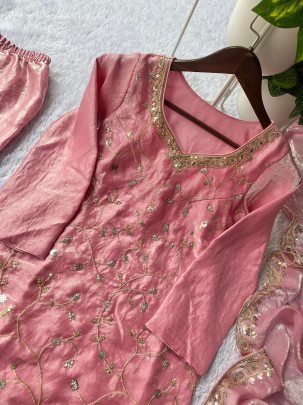Baby Pink Sequence Embroidery Wok Sharara Suit