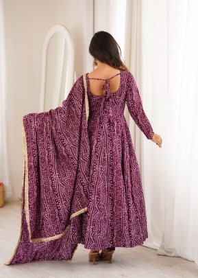 Bandhani Print  Wine Colour Anarkali Suit