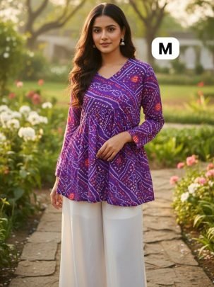 Bandhej  Printed  Purple  Colour  Ladies Top