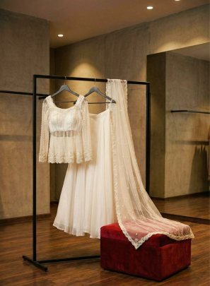Bead Work White Colour Lehenga