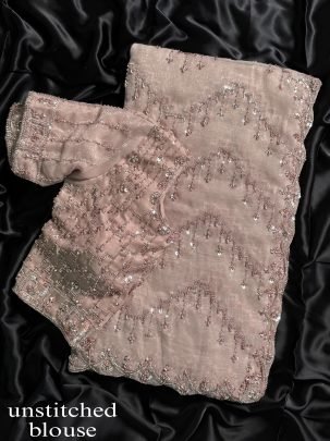 Beautiful Beige Colour Glass Simmer Fabric Sequnis Work Saree