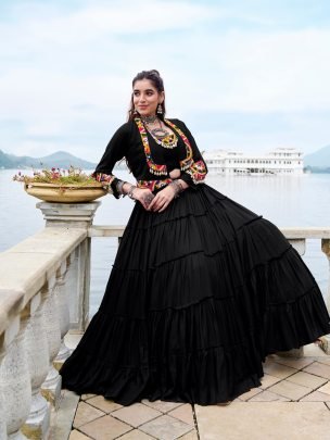 Beautiful Black Crop Top Style Lehenga For Navratri 