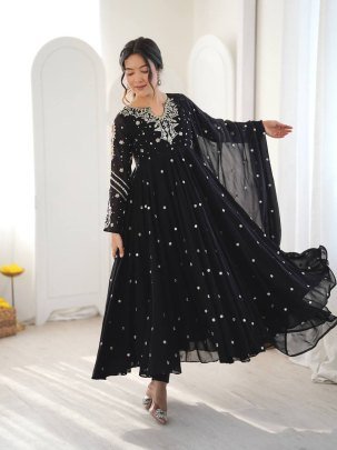 Beautiful Black Party Wear Anarkali Suit Set
