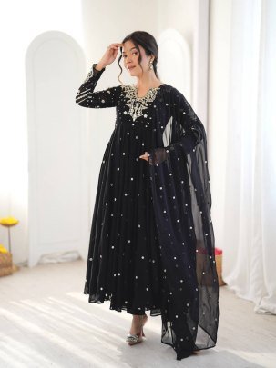 Beautiful Black Party Wear Anarkali Suit Set
