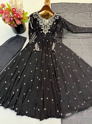 Beautiful Black Party Wear Anarkali Suit Set