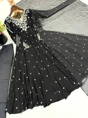 Beautiful Black Party Wear Anarkali Suit Set
