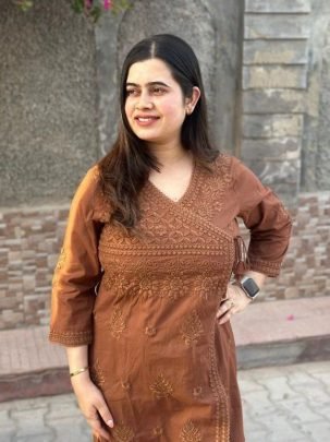 Beautiful Cotton Chikankari Angrakha Style Kurti Pant Set